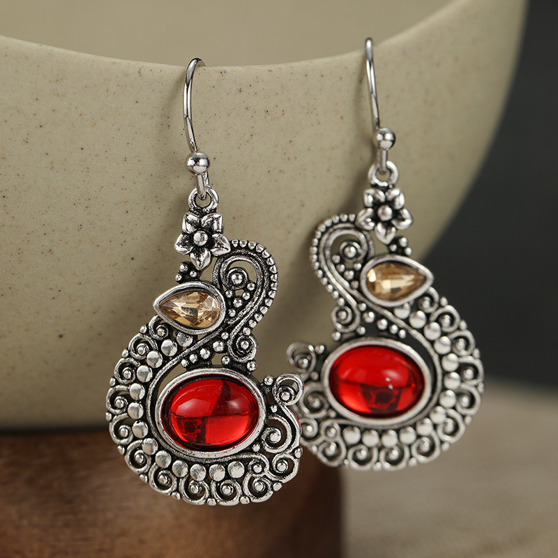 Women's Elegant Retro Art Carving Flowers Hook Dangle Earrings